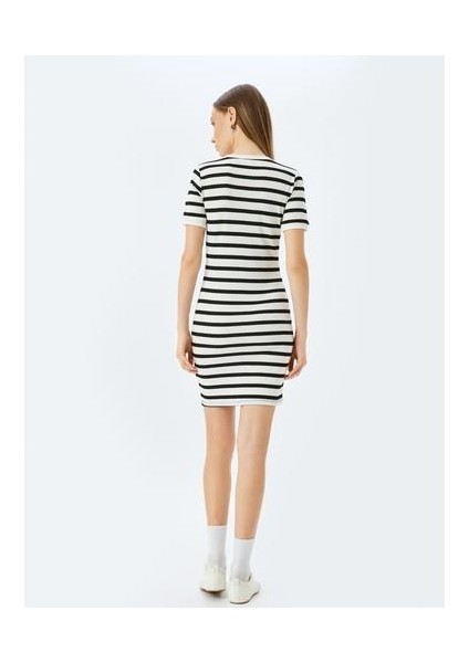 Mini Bisiklet Yaka Kısa Kollu Fitilli Slim Fit Elbise