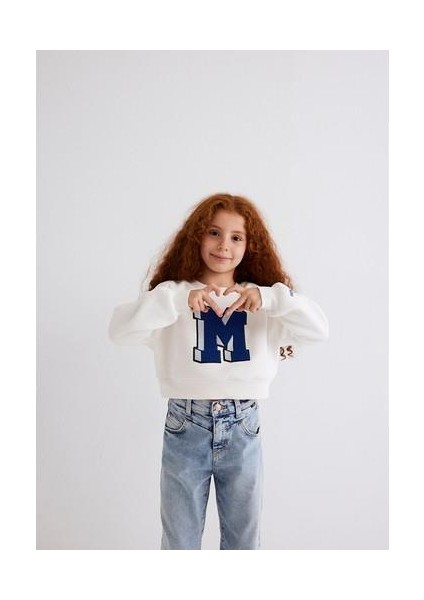 M Logo Baskılı Ekru Sweatshirt 7S10079-70057