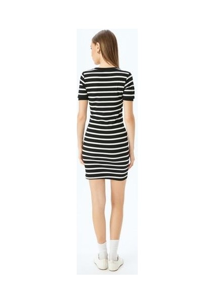 Bisiklet Yaka Kısa Kollu Fitilli Mini Bodycon Elbise fırsatları