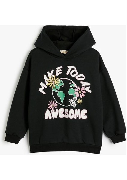 Kapşonlu Sweatshirt Uzun Kollu Baskı Detaylı Şardonlu modelleri