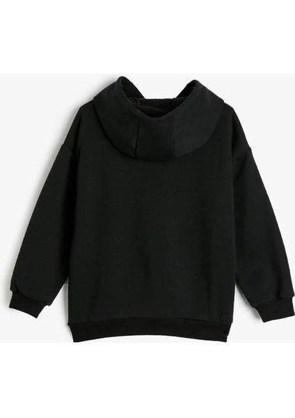 Kapşonlu Sweatshirt Uzun Kollu Baskı Detaylı Şardonlu fırsatları