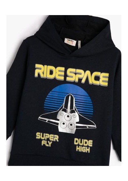 Kapşonlu Sweatshirt Şardonlu Uzay Temalı Baskılı modelleri