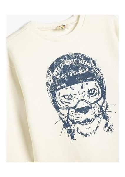 Hayvan Baskılı Sweatshirt Bisiklet Yaka Boxy Pamuk Karışımlı modelleri