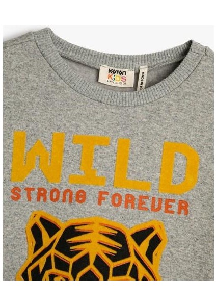 Sweatshirt Kaplan Baskılı Şardonlu Bisiklet Yaka modelleri