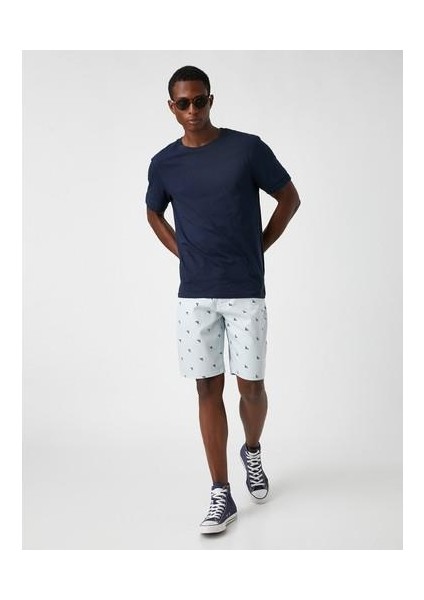 Desenli Gabardin Şort