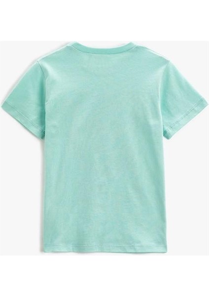 Dinozor Baskılı Kısa Kollu Tişört Bisiklet Yaka