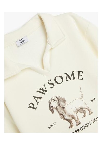 Polo Yaka Sweatshirt Köpek Baskılı Uzun Kollu Şardonlu modelleri