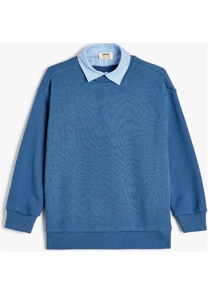 Erkek Çocuk Okul Sweatshirt Basic Okul Gömleği Yaka Detaylı Uzun Kollu Pamuklu