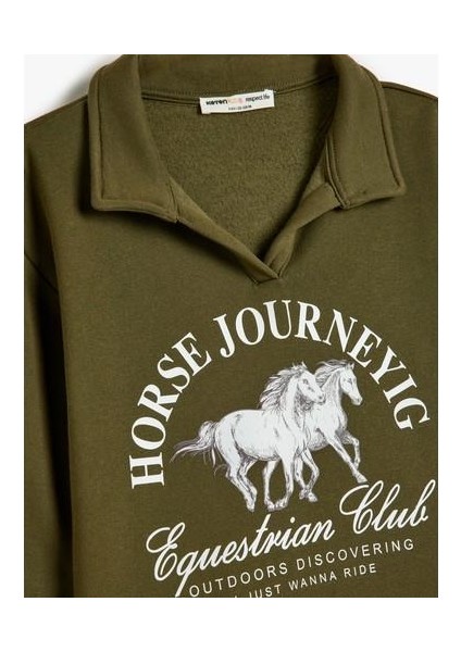 Polo Yaka Sweatshirt At Baskılı Uzun Kollu Şardonlu modelleri