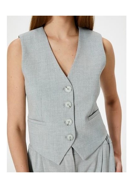 Blazer Yelek Düğmeli V Yaka Arkası Kemer Detaylı Rahat Kalıp fırsatları