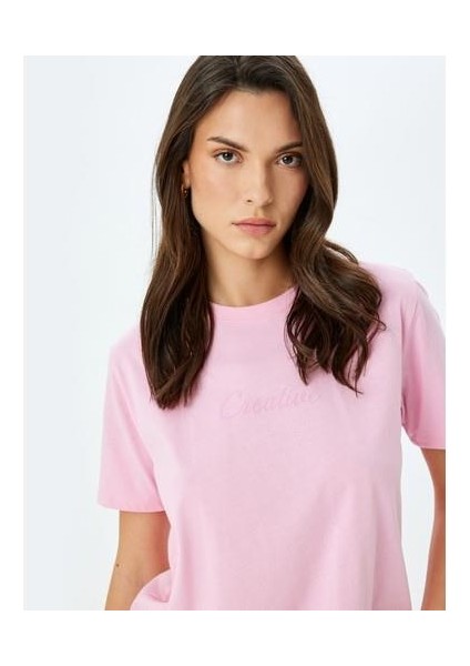 Bisiklet Yaka Kısa Kollu Pamuklu Baskılı T-Shirt