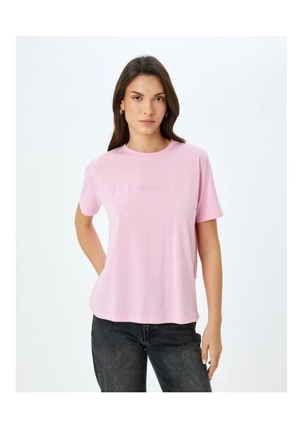 Bisiklet Yaka Kısa Kollu Pamuklu Baskılı T-Shirt modelleri