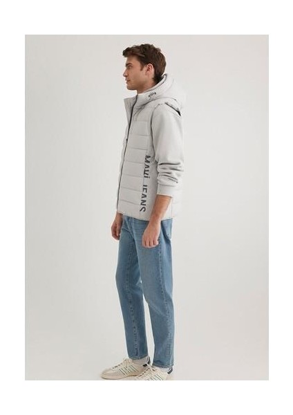 Jeans Detaylı Kapüşonlu Gri Şişme Yelek 0110554-70074