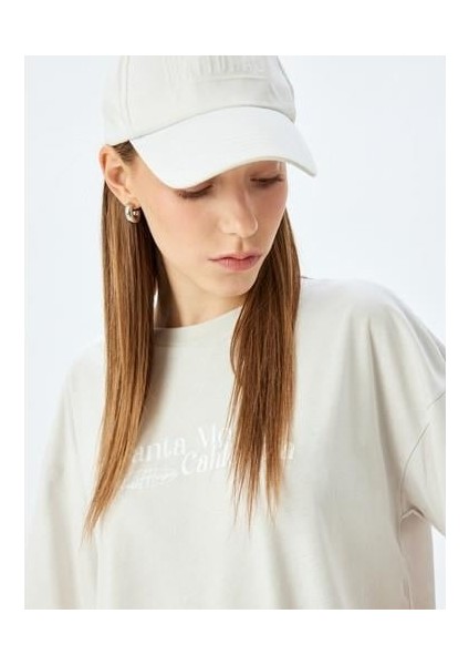 Arkası Baskılı Sloganlı Bisiklet Yaka Kısa Kollu Oversize T-Shirt