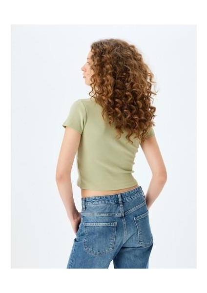 Crop Bisiklet Yaka Kısa Kollu Slim Fit Basic Tişört
