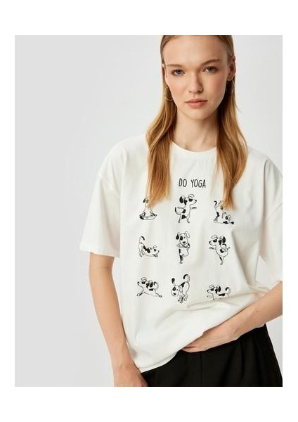 Oversize T-Shirt Baskılı Bisiklet Yaka Kısa Kollu Pamuklu