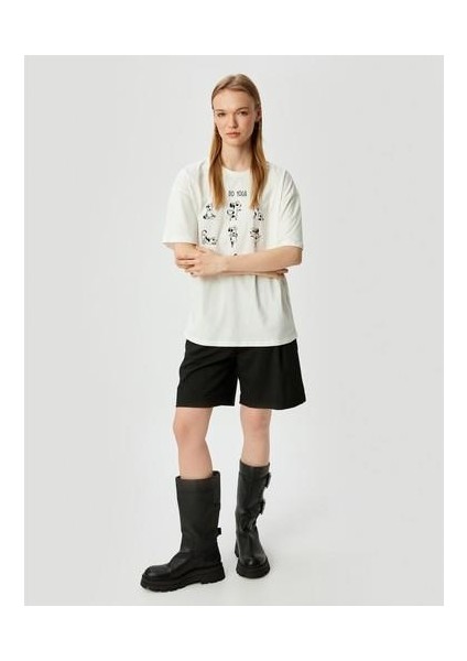 Oversize T-Shirt Baskılı Bisiklet Yaka Kısa Kollu Pamuklu