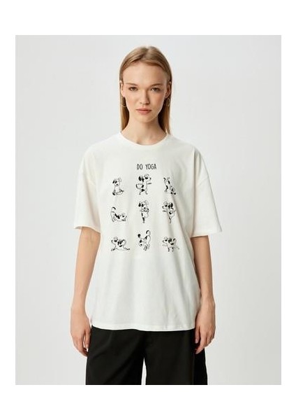 Oversize T-Shirt Baskılı Bisiklet Yaka Kısa Kollu Pamuklu