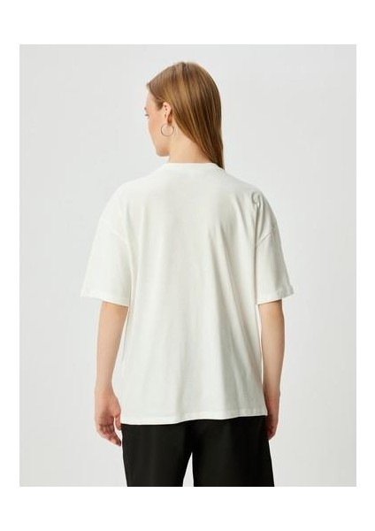 Oversize T-Shirt Baskılı Bisiklet Yaka Kısa Kollu Pamuklu