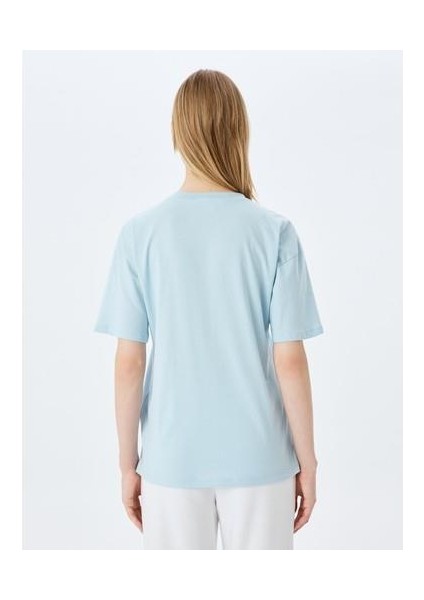 Kolej Baskılı Bisiklet Yaka Kısa Kollu Rahat Kalıp T-Shirt