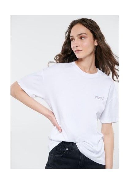 Mavi Logo Baskılı Beyaz Tişört 1611309-620