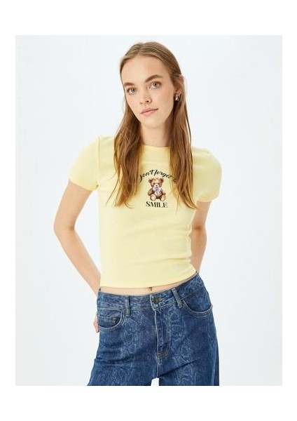 Ayı Baskılı Kısa Kollu Bisiklet Yaka Slim Fit Tişört fiyatları