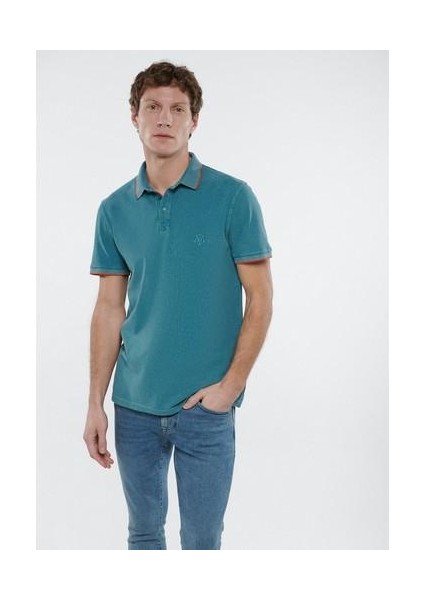 Renkli Şerit Detaylı Yeşil Polo Tişört 065920-30708