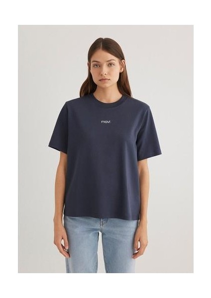 Mavi Logo Baskılı İnterlok Lacivert Tişört 1612829-85315