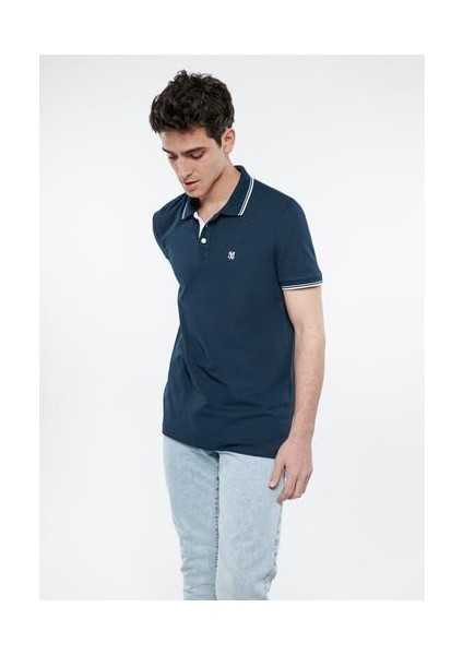 Erkek Yaka Detaylı Lacivert Polo Tişört 064164-28417