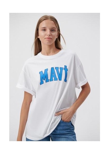 Mavi Logo Baskılı Beyaz Tişört 1600843-70000