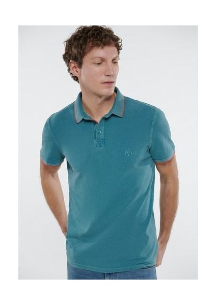 Renkli Şerit Detaylı Yeşil Polo Tişört 065920-30708