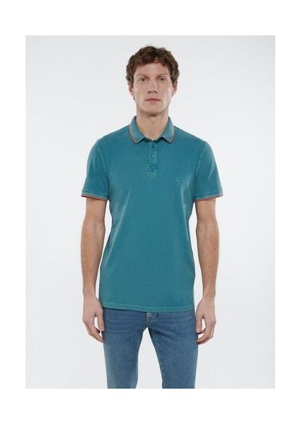 Renkli Şerit Detaylı Yeşil Polo Tişört 065920-30708