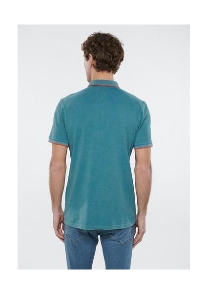 Renkli Şerit Detaylı Yeşil Polo Tişört 065920-30708