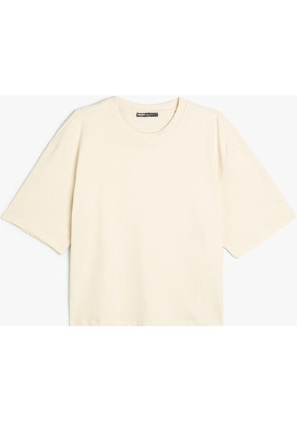 Basic Tişört Crop Fit Bisiklet Yaka Kısa Kollu Pamuklu