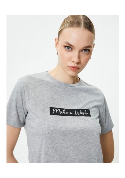 Slogan Baskılı T-Shirt Kısa Kollu Bisiklet Yaka