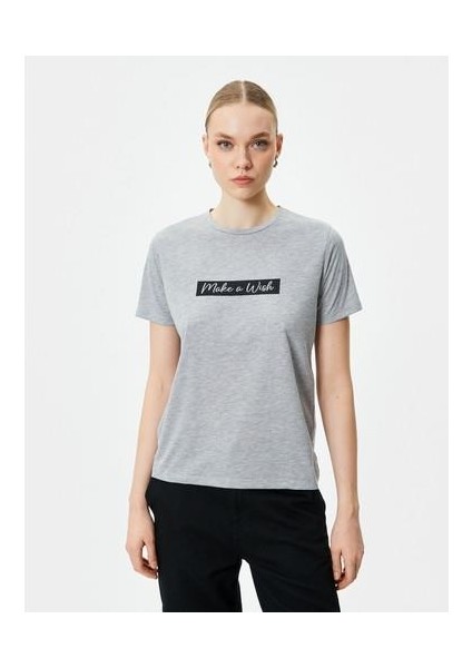 Slogan Baskılı T-Shirt Kısa Kollu Bisiklet Yaka modelleri