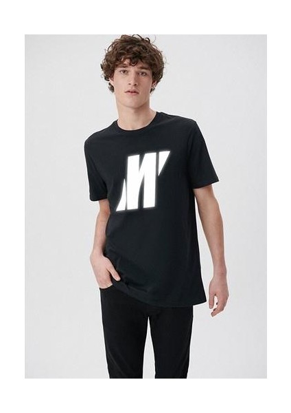 Mavi Pro Reflektör Logo Baskılı Siyah Tişört 066000-900