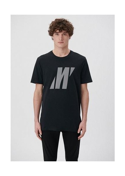 Mavi Pro Reflektör Logo Baskılı Siyah Tişört 066000-900