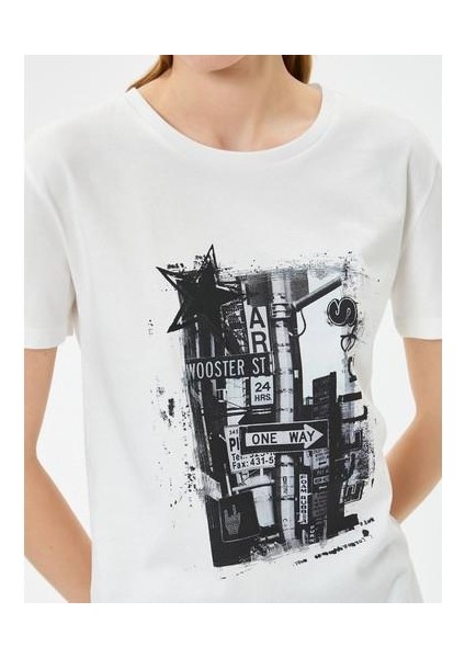 Baskılı Tişört Kısa Kollu Bisiklet Yaka Pamuklu modelleri