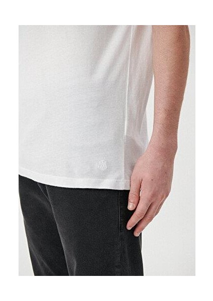 Dikişli Cep Detaylı Beyaz Tişört 062772-20843