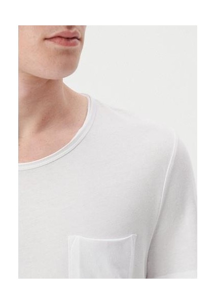 Dikişli Cep Detaylı Beyaz Tişört 062772-20843