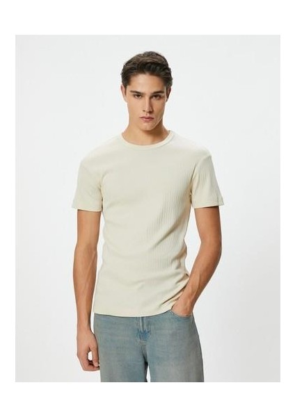 Basic Tişört Slim Fit Dokulu Kısa Kollu modelleri