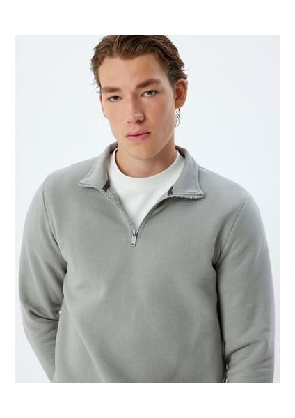 Yarım Fermuarlı Yaka Sweatshirt Uzun Kollu Şardonlu Pamuk Karışımlı fiyatları