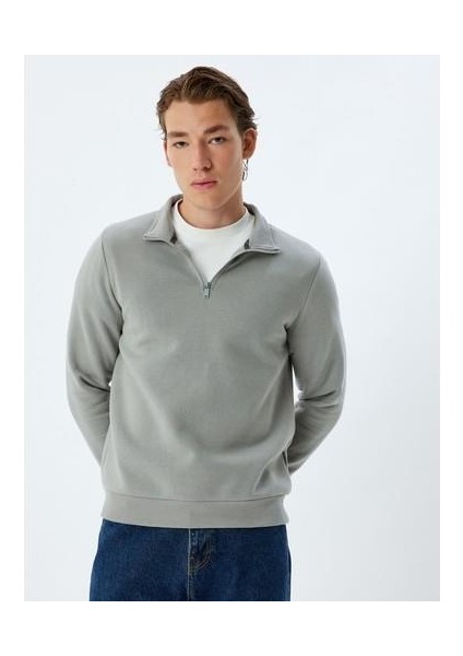 Yarım Fermuarlı Yaka Sweatshirt Uzun Kollu Şardonlu Pamuk Karışımlı modelleri