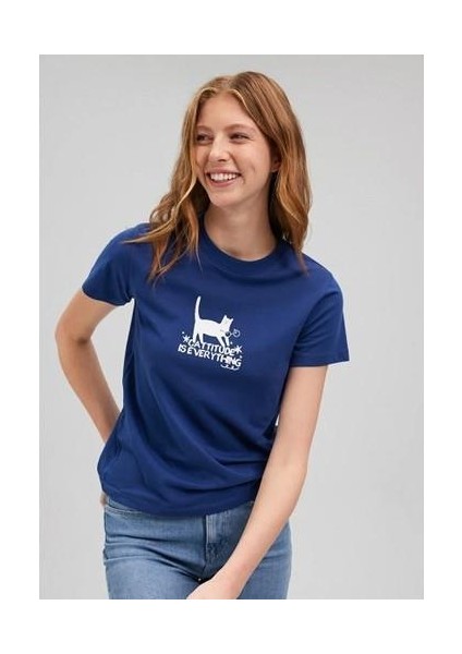 Kedi Baskılı Grafik Tişört