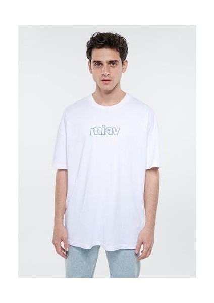 Miav Baskılı Oversize Beyaz Tişört 0611704-620