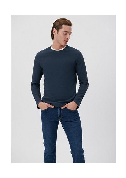 Uzun Kollu Dokulu Lacivert Tişört 064622-26828 fiyatları