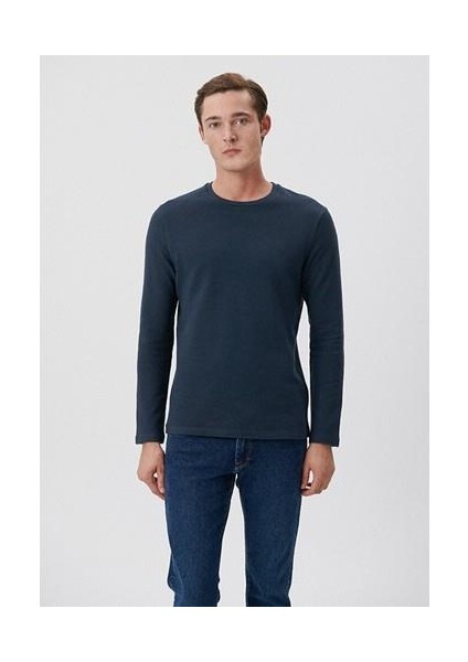 Uzun Kollu Dokulu Lacivert Tişört 064622-26828 modelleri