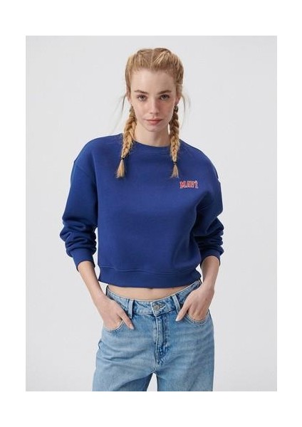 Logo Baskılı Lacivert Crop Sweatshirt 1611601-70722 fiyatları