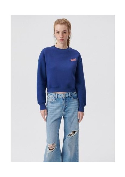 Logo Baskılı Lacivert Crop Sweatshirt 1611601-70722 modelleri